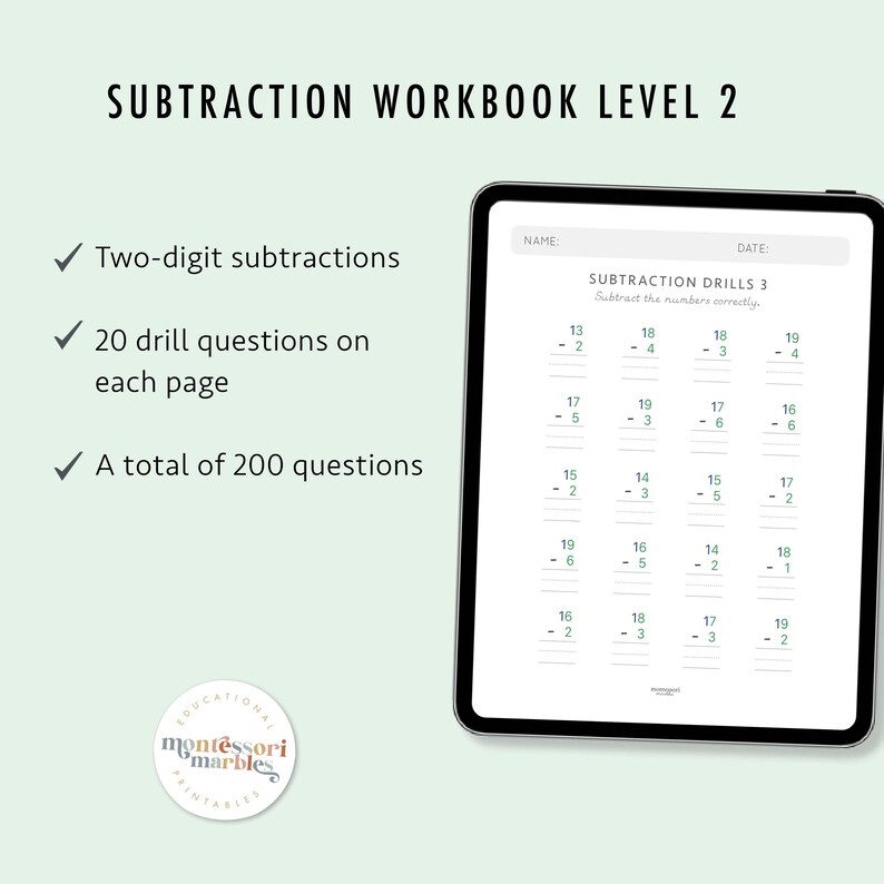 Subtraction Worksheets Grade 1-2 | Math Drills Ages 6-8 | Two Digit Regrouping Practice PDF | Montessori Printable image 3