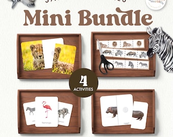 Safari Animals Mini Bundle 4 Activities | African Wildlife Cutting Puzzles Flash Cards Ages 2-6 | Homeschool Preschool Fine Motor | PDF