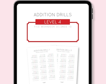 LEVEL 4 Montessori Math, Addition Drills Level 4, Four Digit Addition, Static addition, Math Workbook, Answers Included, 3rd & 4th grade