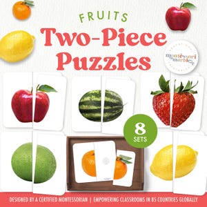 FRUITS Two-Piece Puzzles | Montessori Inspired Toddler Activity | Matching Game for Visual Skills | Learn About Fruits for Preschool