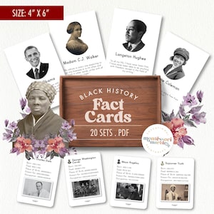 4 X 6 ZWARTE GESCHIEDENISMAAND Beroemde Afro-Amerikanen-feitjeskaarten | Afdrukbare flitskaarten van beroemde mensen | Biologische gegevenskaarten | Juneteenth-activiteit