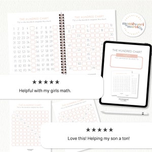 May include: A printable hundred chart worksheet for kids learning math. The worksheet has a pink and white color scheme and the text "THE HUNDRED CHART MATH" at the top.
