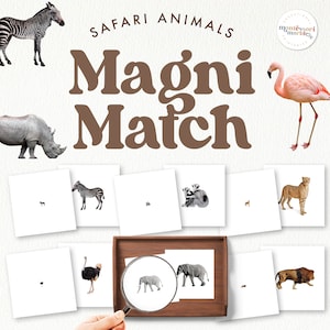Jeu d'associations loupe SAFARI ANIMALS | Montessori à la maison à l'aide d'une loupe | Activité pour le préscolaire et la maternelle