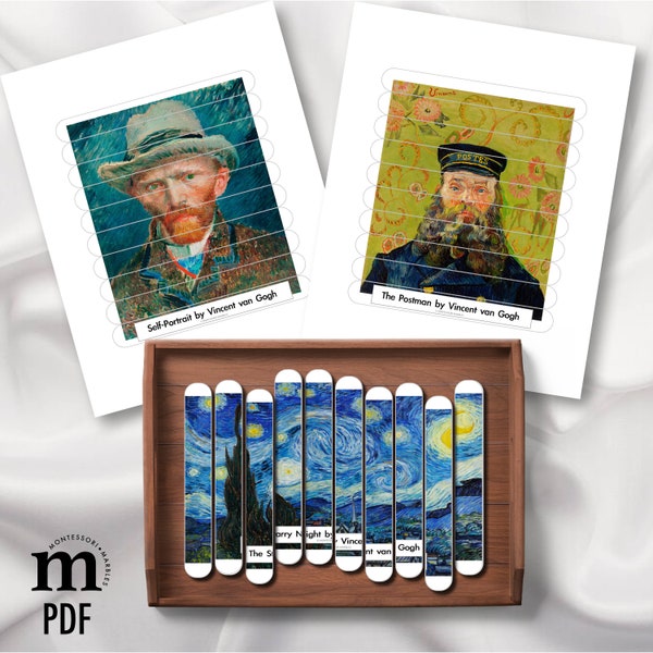 VINCENT VAN GOGH 10 Craft Stick Puzzles of Famous Paintings, Van Gogh, Famous Artists, Easy Puzzles, Kids Puzzles, Montessori Puzzles