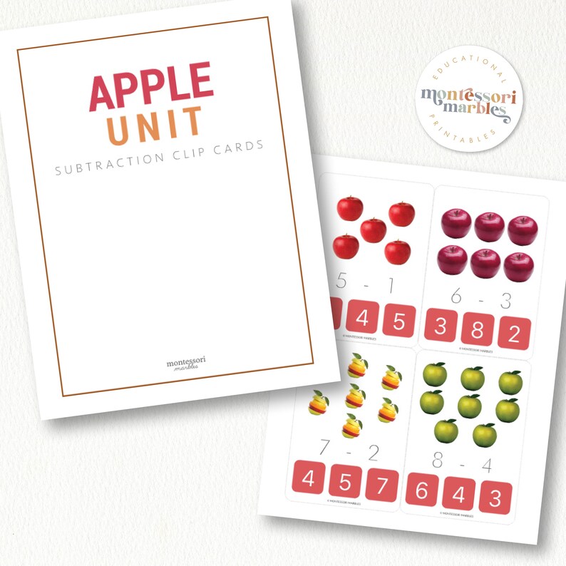 Apple Subtraction Clip Cards | Montessori Math Activity | Fall Theme ...