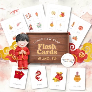 Tarjetas didácticas Montessori para el AÑO NUEVO LUNAR / Estudios asiáticos / Aprendizaje sobre otras culturas / Educación primaria Montessori de 3 a 6 años / Mes de la herencia asiática