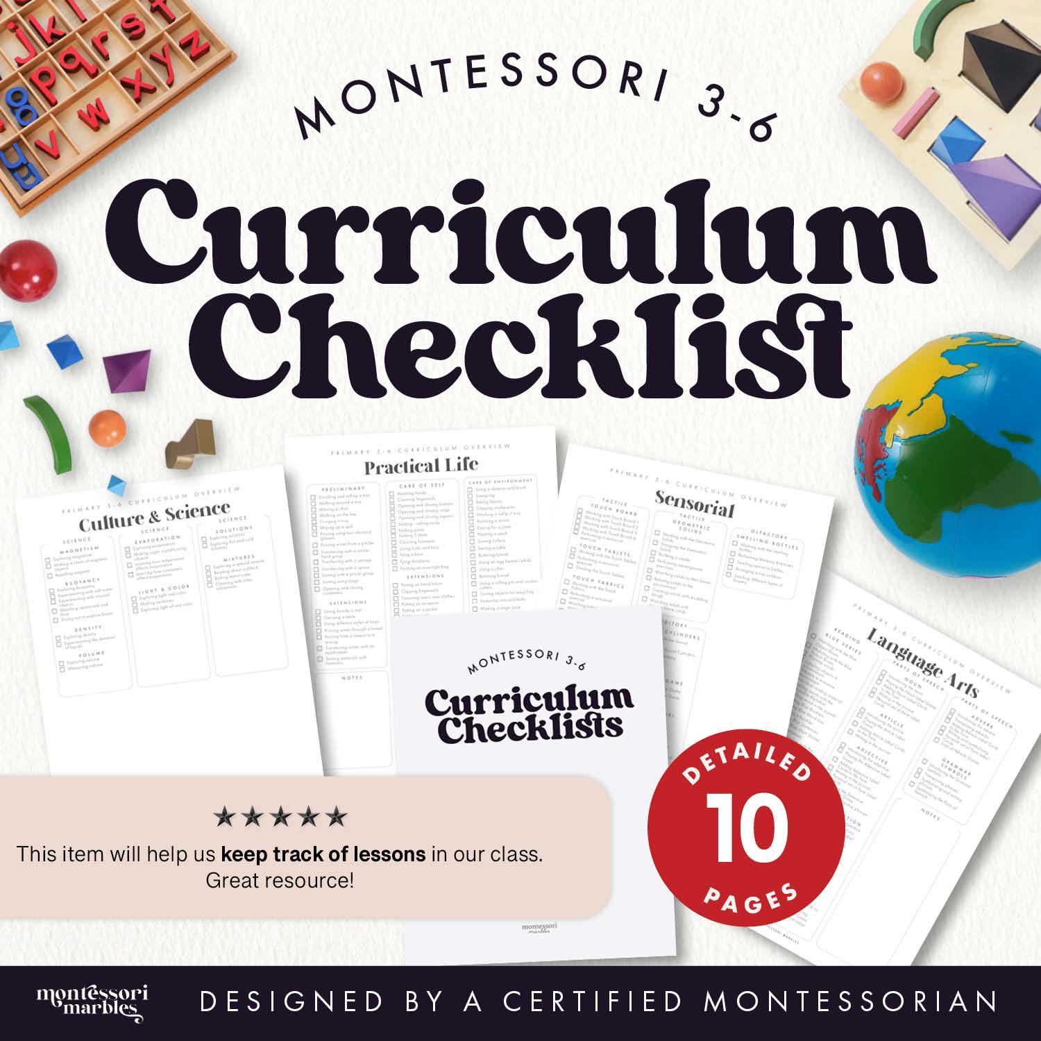 MONTESSORI 3-6 CURRICULUM CHECKLIST | Printable Record for Guides & Teachers | Homeschool or School Use | Pdf Download