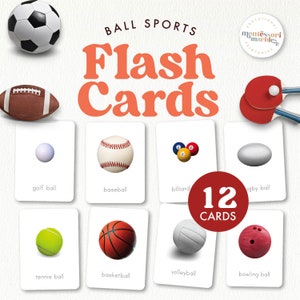 Tarjetas flash DEPORTES DE BOLA / Recursos de aprendizaje inspirados en Montessori / Deportes para niños