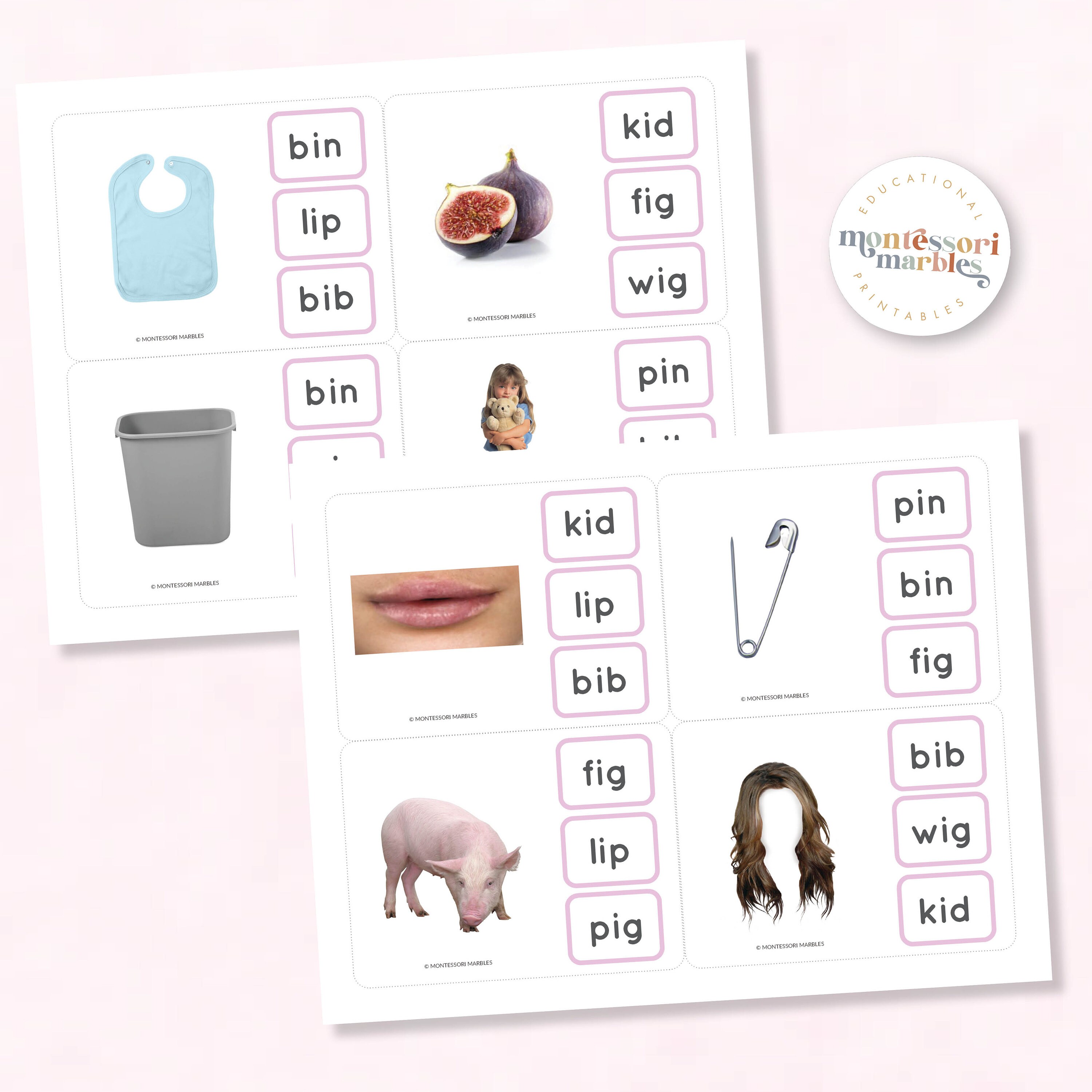 Pink Series Short I Word Cards | Montessori Language | CVC Words ...