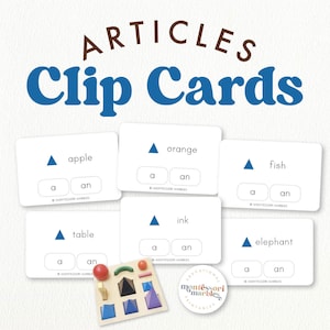 ARTIGOS Cartões de clipe "a" e "an" | Cartões de atividade Montessori | Aprenda gramática | Cartões de atividade | Gramática Montessori | Montessori Elementary