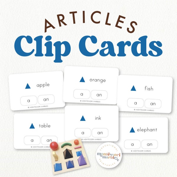ARTICLES "a" and "an" clip cards | Montessori Activity Cards | Learn Grammar | Activity Cards | Montessori Grammar | Montessori Elementary