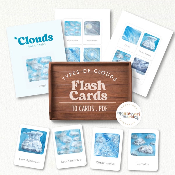 CLOUD Flash Cards | Types of Cloud | Learn About Weather | Montessori at Home for Preschool and Homeschool | Nature Based Learning