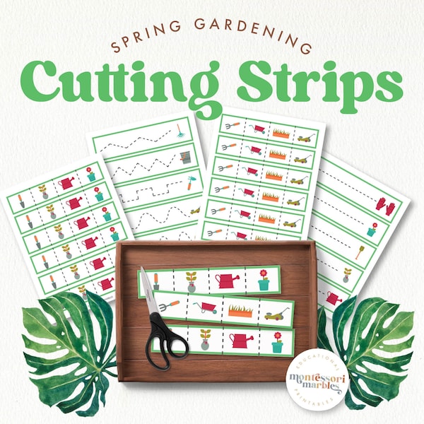 GARDENING Cutting Strips | Spring Theme for Preschool Fine Motor Activity | Montessori Inspired Printable Resources