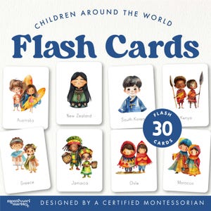 Tarjetas didácticas de niños de todo el mundo / Aprendizaje de diversidad cultural Montessori / Geografía de ciudadanía global imprimible