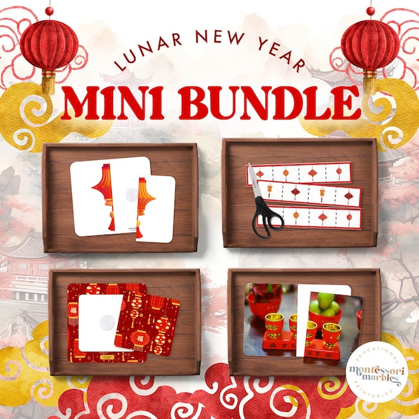 LUNAR NEW YEAR Mini Bundle for Preschool & Kindergarten age 2-4 years old | Cutting Strips | Picture Matching | Chinese New Year
