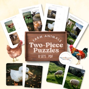 BOERDERIJ DIEREN, Montessori afbeelding bijpassende activiteit, echte foto's, maak het plaatje compleet, op Montessori geïnspireerd, puzzel voor peuters