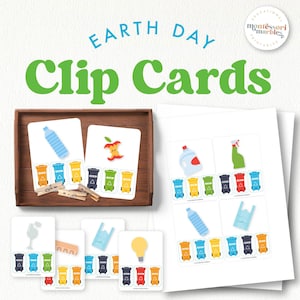 EARTH DAY Aktivität zur Zuordnung von Recyclingbehältern und Abfallmanagement | Von Montessori inspirierte Clipkarten-Aktivität für den Kindergarten | April-Thema