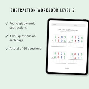 Subtraction Worksheets Grade 4-6 | Math Drills Ages 9-12 | Advanced Four-Digit Mastery PDF | Montessori Printable image 4