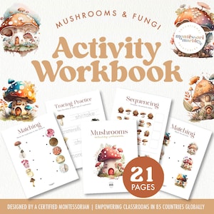 Libro de actividades y tarjetas didácticas MUSHROOM / Diversión imprimible para el otoño / Hojas de trabajo matutinas para prekínder y jardín de infantes / Sin actividades de preparación