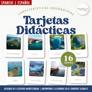 Caractéristiques géographiques | Cartes éclair espagnoles | Cartes inspirées de Montessori | Différents types de reliefs | Español Tarjetas Didacticas