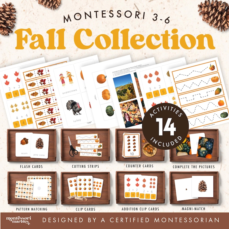 Fall Montessori Activity Bundle | Visual Skills, Math & Cutting Strips ...