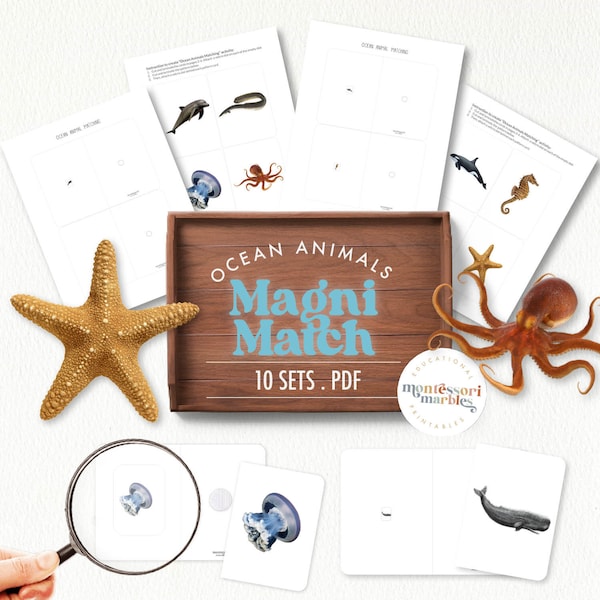 OCEAN ANIMALS Magni-Match | Montessori Inspired Printable | Using Magnifying Glass | Summer Theme | Learn About Sea Animals