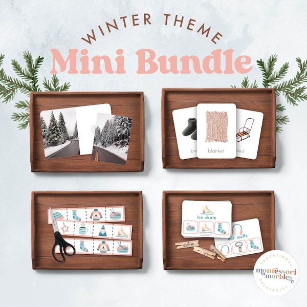 WINTER ACTIVITY BUNDLE for toddlers age 2-4 years old, Cutting Strips, Picture Matching, Snow, Four Seasons, Seasonal Printable