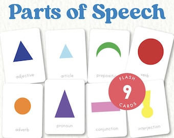 Tarjetas didácticas de las partes del discurso / Símbolos gramaticales Montessori / Lengua y literatura de primaria / PDF imprimible para edades de 6 a 9 años