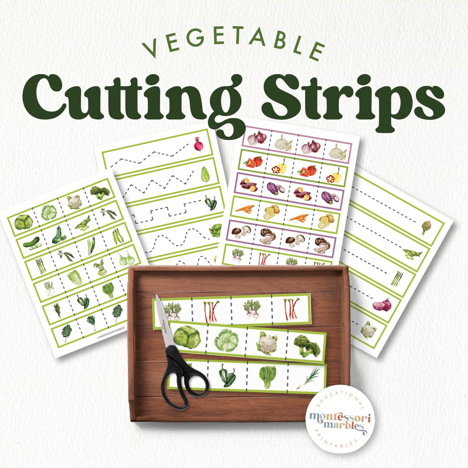 VEGETABLE Cutting Strips for PreK and Kindergarten | Montessori Inspired Printable Activities | Healthy Food | Fine Motor Skills