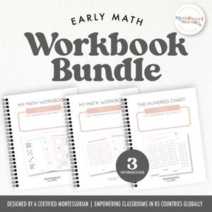 Może przedstawiać: Zestaw trzech czarno-białych zeszytów ćwiczeń z różowymi akcentami. Zeszyty ćwiczeń są zatytułowane "My Math Workbook Level 1", "My Math Workbook Teens" i "The Hundred Chart Math". Zeszyty ćwiczeń są przeznaczone do wczesnej nauki matematyki i są częścią pakietu.
