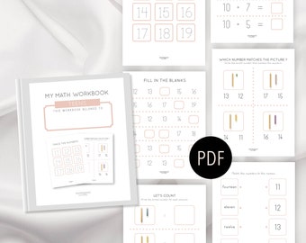MONTESSORI TEENS MATH Workbook | Math Counting 11 to 19 |  Modern Minimalist Math workbook with Montessori Beads