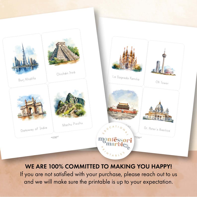 Landmarks Flash Cards | Montessori Global Geography Learning | World ...