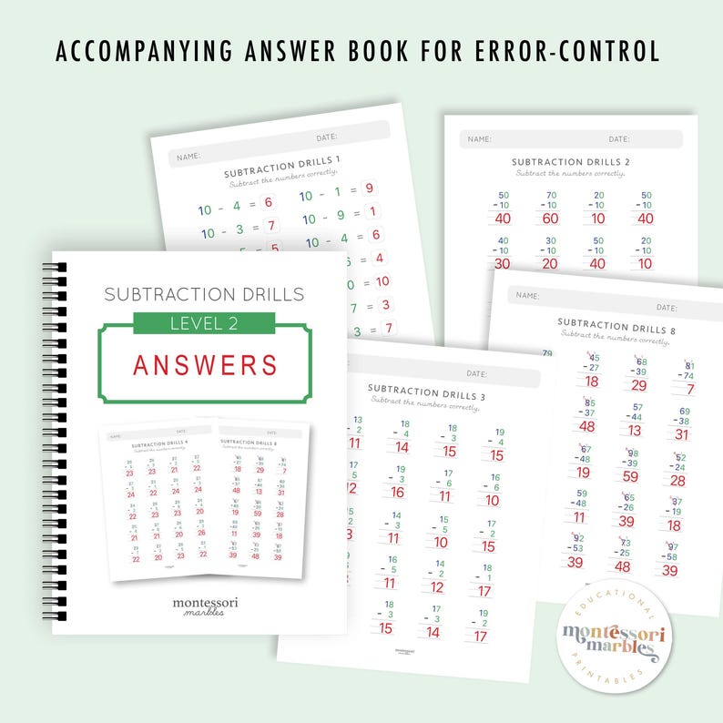 Subtraction Worksheets Grade 1-2 | Math Drills Ages 6-8 | Two Digit Regrouping Practice PDF | Montessori Printable image 6