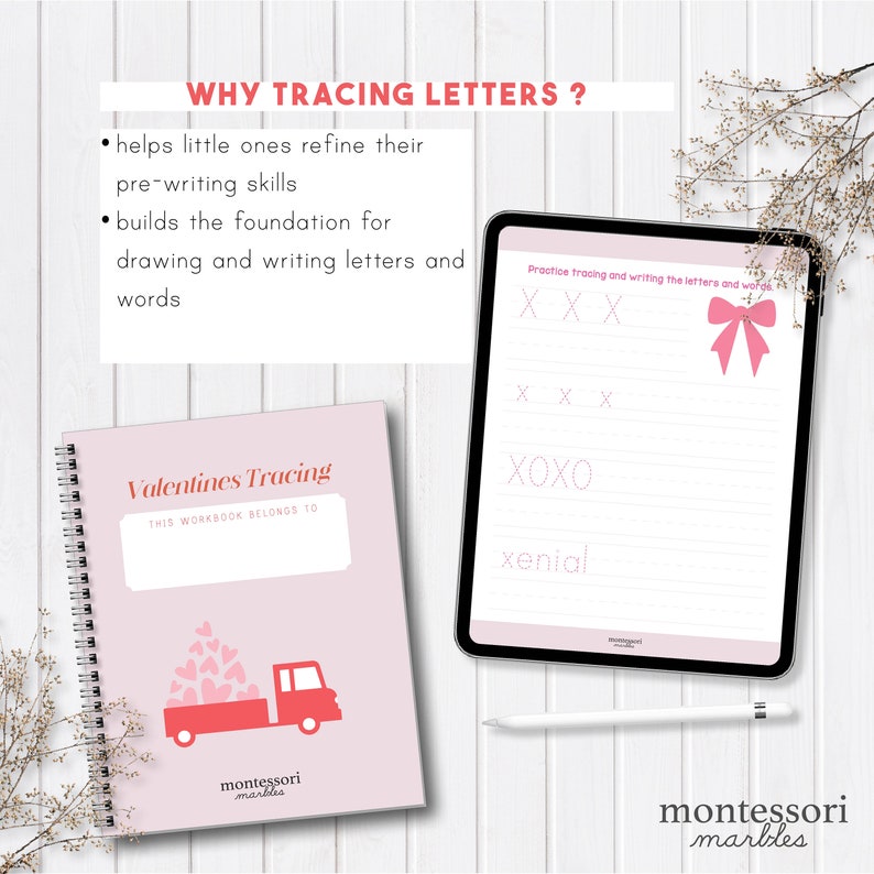 Valentines day tracing pages handwriting practice workbook etsy