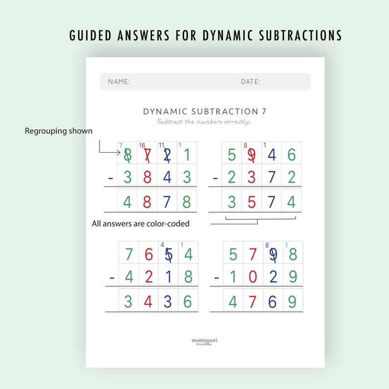Subtraction Worksheets Grade 4-6 | Math Drills Ages 9-12 | Advanced Four-Digit Mastery PDF | Montessori Printable image 8