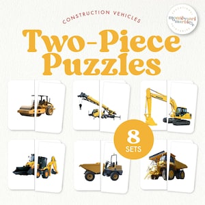 BAUSTELLE FAHRZEUGE Symmetrie Puzzles | Montessori inspiriert druckbare | Passende Aktivität | Visuelle Fähigkeiten mit echten Bildern