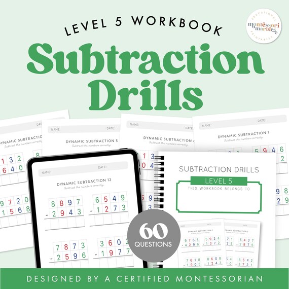 Subtraction Worksheets Grade 4-6 | Math Drills Ages 9-12 | Advanced Four-Digit Mastery PDF | Montessori Printable