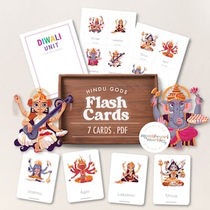 Tarjetas didácticas sobre los dioses hindúes / Actividad inspirada en Montessori / Celebración cultural para los festivales de Diwali y Holi / Cultura y diversidad