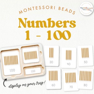 MONTESSORI GOLDENE PERLEN Zahlen 1 - 100 | Nomenklaturkarten | Zählen mit Perlen