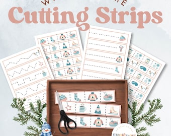 WINTER Cutting Strips, Scissors Skills, Cutting Skills, Fine Motor Skills, Preschool Activity, Montessori Practical Life, Homeschool Toddler