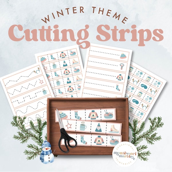 WINTER Cutting Strips, Scissors Skills, Cutting Skills, Fine Motor Skills, Preschool Activity, Montessori Practical Life, Homeschool Toddler