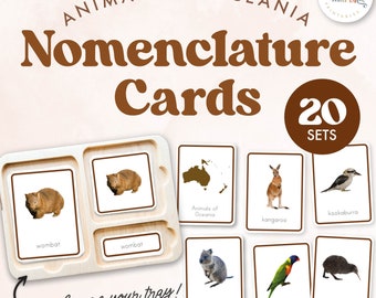 Ozeanien Tiere 3-teilige Karten | Montessori Geographie | Naturbezogenes Lernen im Alter von 3-8 Jahren | Druckbares PDF
