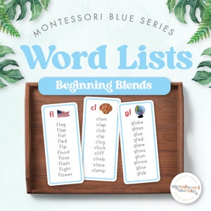 MONTESSORI BLUE SERIE Anfang Blends Word Lists | Aufstrebende Leser | Montessori Sprachaktivitäten