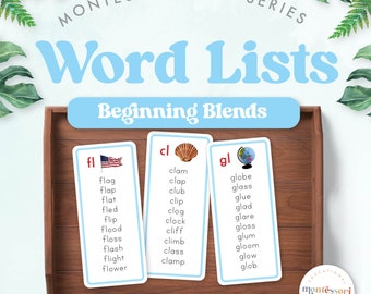 MONTESSORI BLUE SERIES Beginning Blends Word Lists | Emerging Readers | Montessori Language Activities