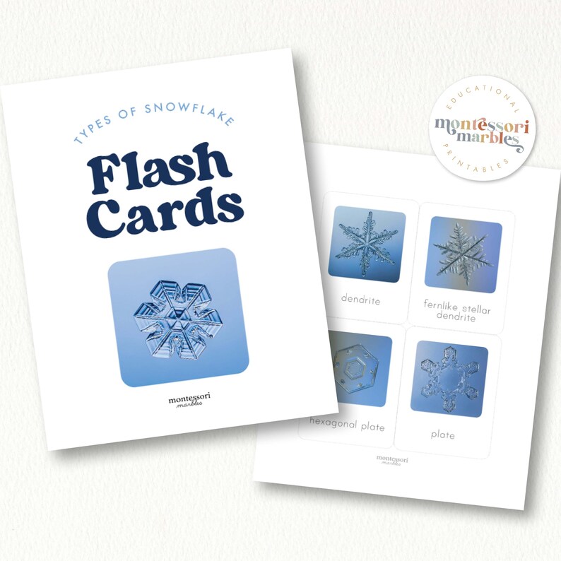 Snowflakes Flash Cards | Real Crystal Photos Winter Science Activity Printable Montessori Learning Ages 3-8 Educational PDF image 6