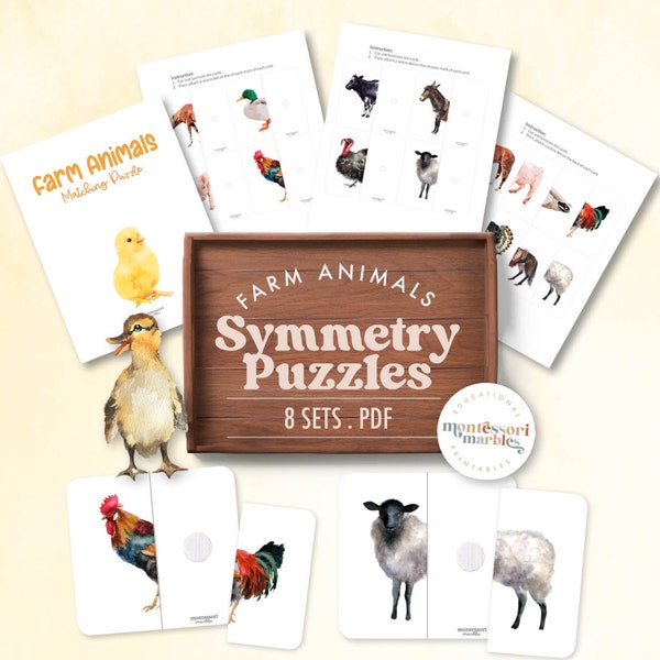 FARM ANIMALS Symmetry Puzzles | Montessori Inspired Printable | Matching Activity | Visual Skills