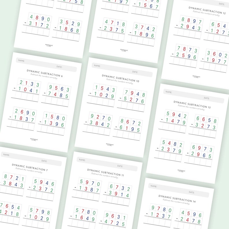 Subtraction Worksheets Grade 4-6 | Math Drills Ages 9-12 | Advanced Four-Digit Mastery PDF | Montessori Printable image 9
