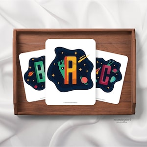 ALFABET ABC Flash Cards, Outer Space Thema, Peuter Preschool, Afdrukbaar voor School en Homeschool, ABC leren voor Pre-k en Kleuterschool