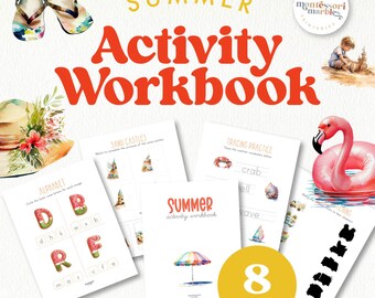 Summer Workbook Preschool | 8 Activity Pages Ages 3-6 | Beach Theme Learning PDF | Montessori Printable