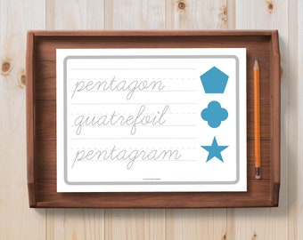 Shapes Cursive Tracing | 16 Geometric Shapes Handwriting Practice | Montessori Ages 3-6 | Math Writing Printable PDF